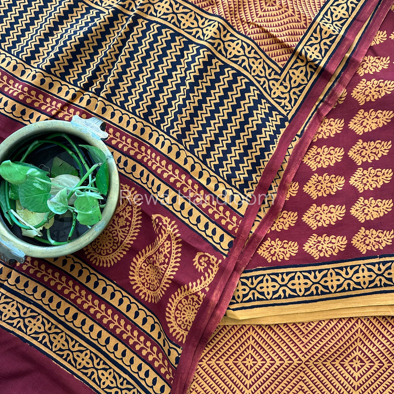 Red-Yellow Bagh Print Cotton Suit-BCS85
