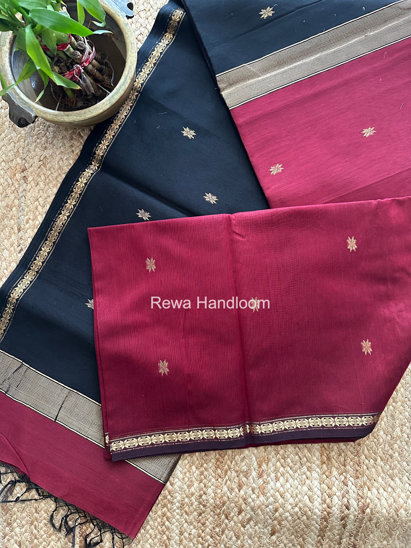 Maroon Star Butti Maheshwari Saree SSB056