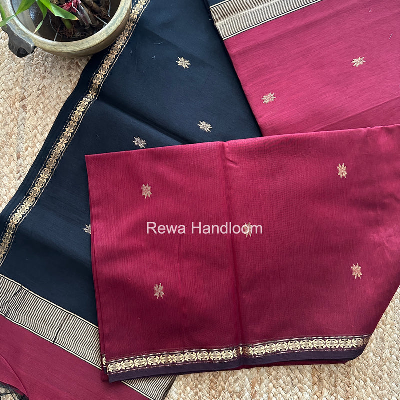 Maroon Star Butti Maheshwari Saree SSB056