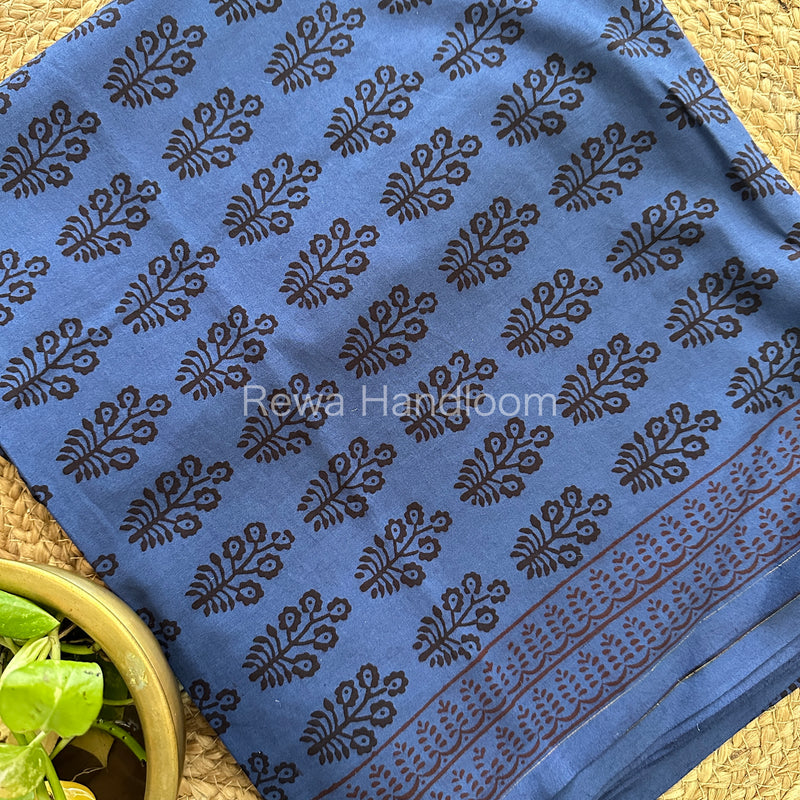 Blue-Black Bagh Print Cotton Suit-BCS86