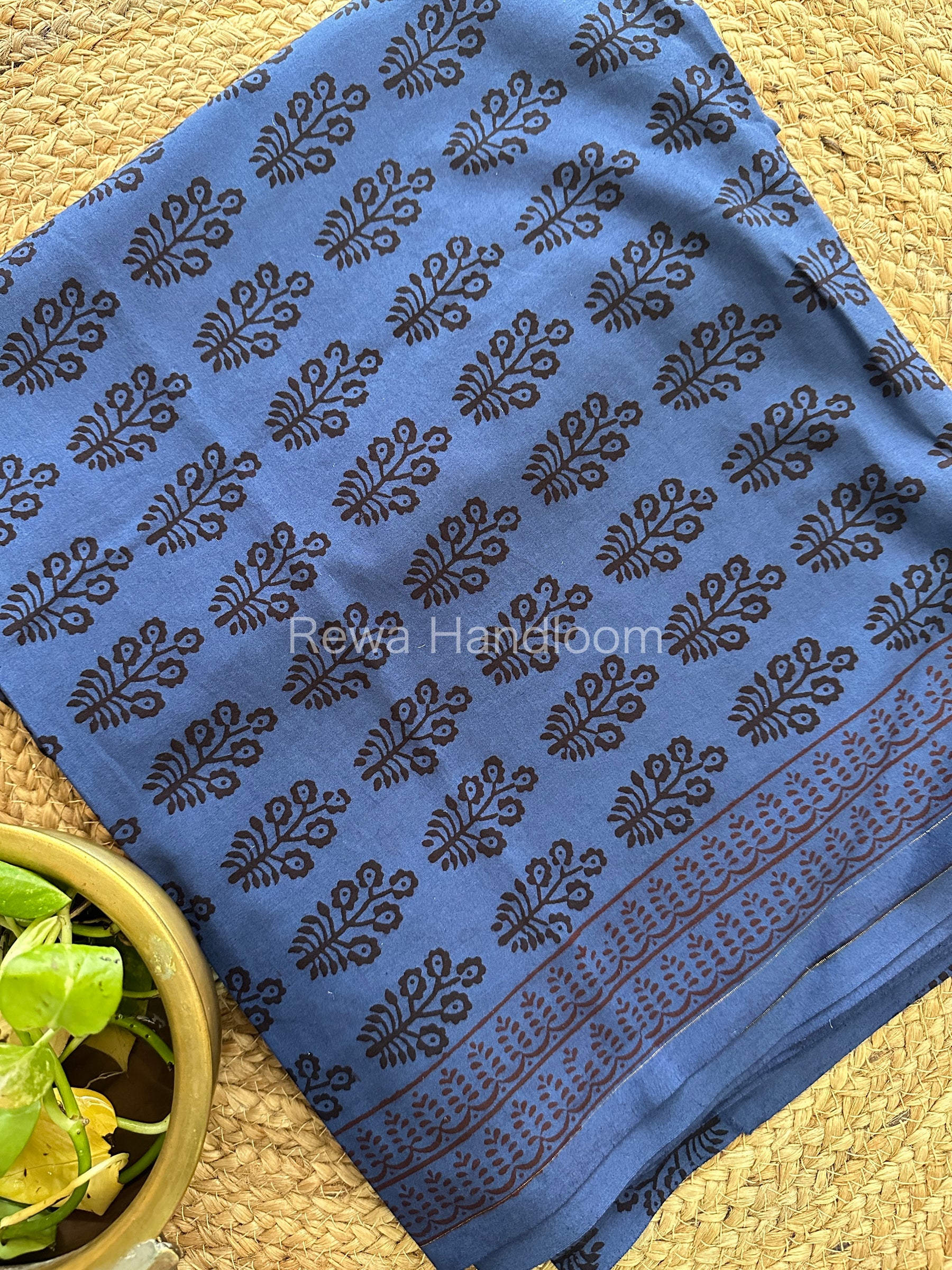 Blue-Black Bagh Print Cotton Suit-BCS86