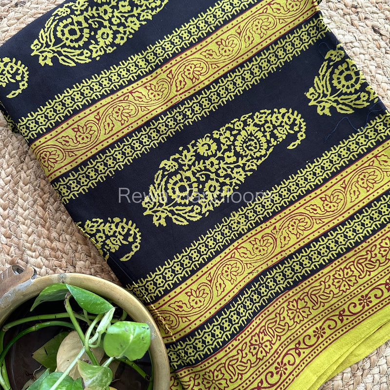 Black-Parrot Green Bagh Print Cotton Suit-BCS87