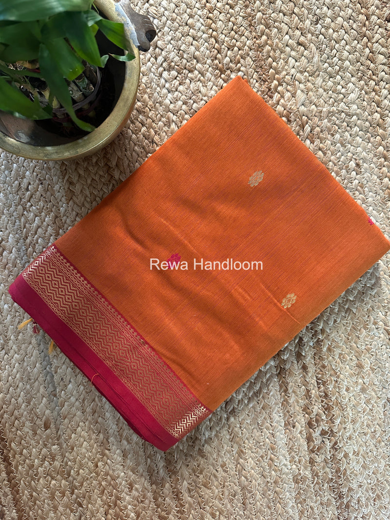 Maheshwari Rust Orange Aami Butti Saree SBT0086