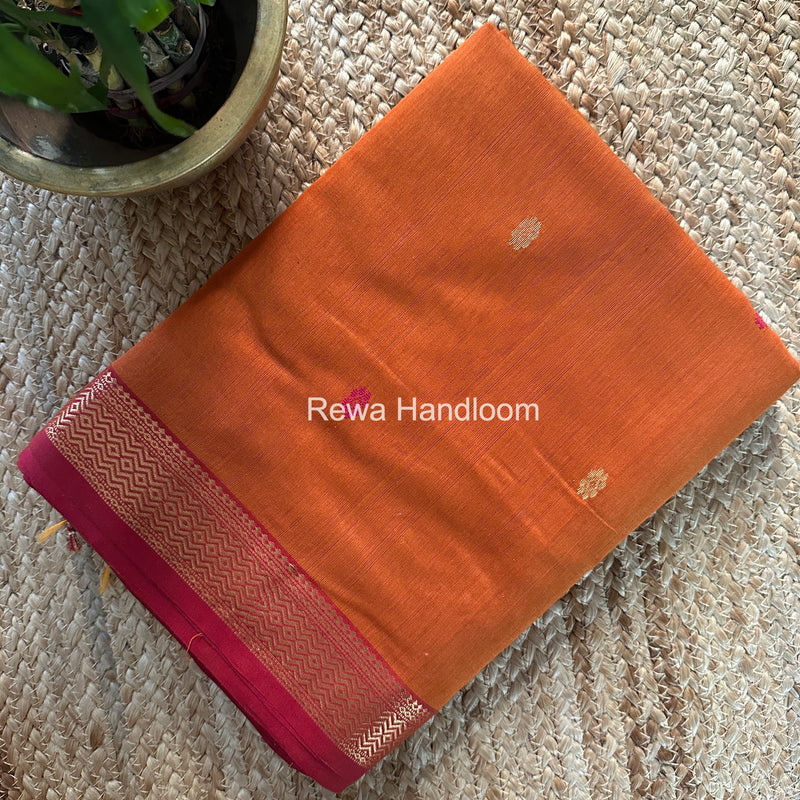 Maheshwari Rust Orange Aami Butti Saree SBT0086