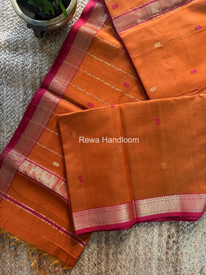Maheshwari Rust Orange Aami Butti Saree SBT0086