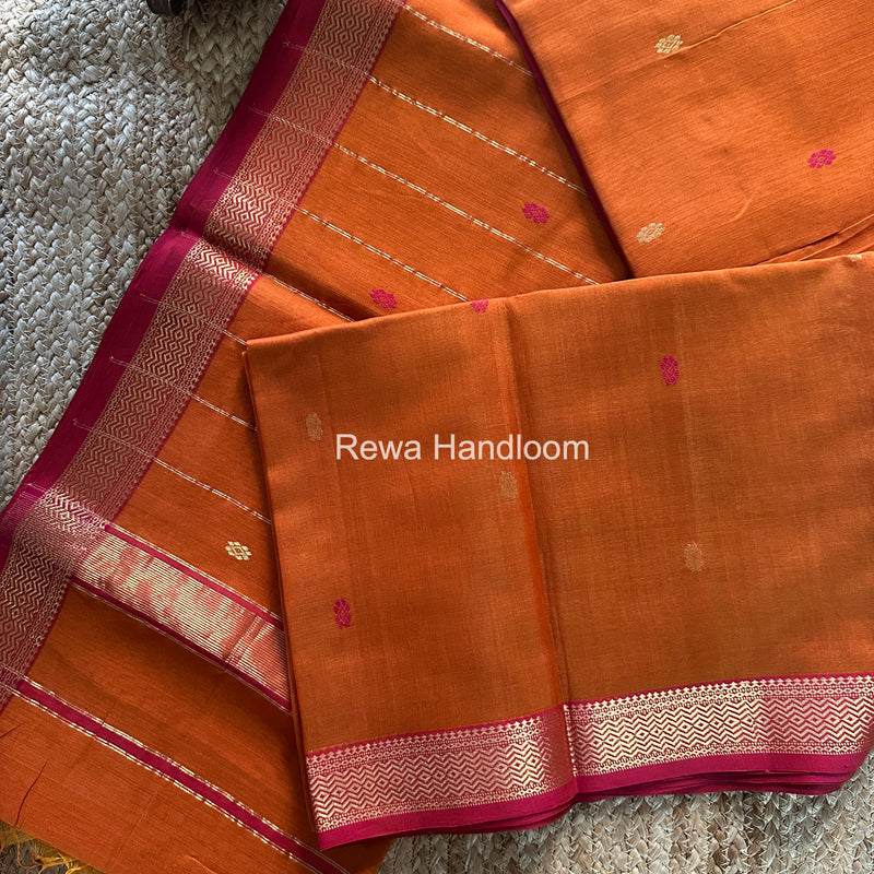 Maheshwari Rust Orange Aami Butti Saree SBT0086