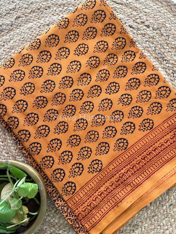 Mustard Yellow-Black Bagh Print Cotton Suit-BCS88