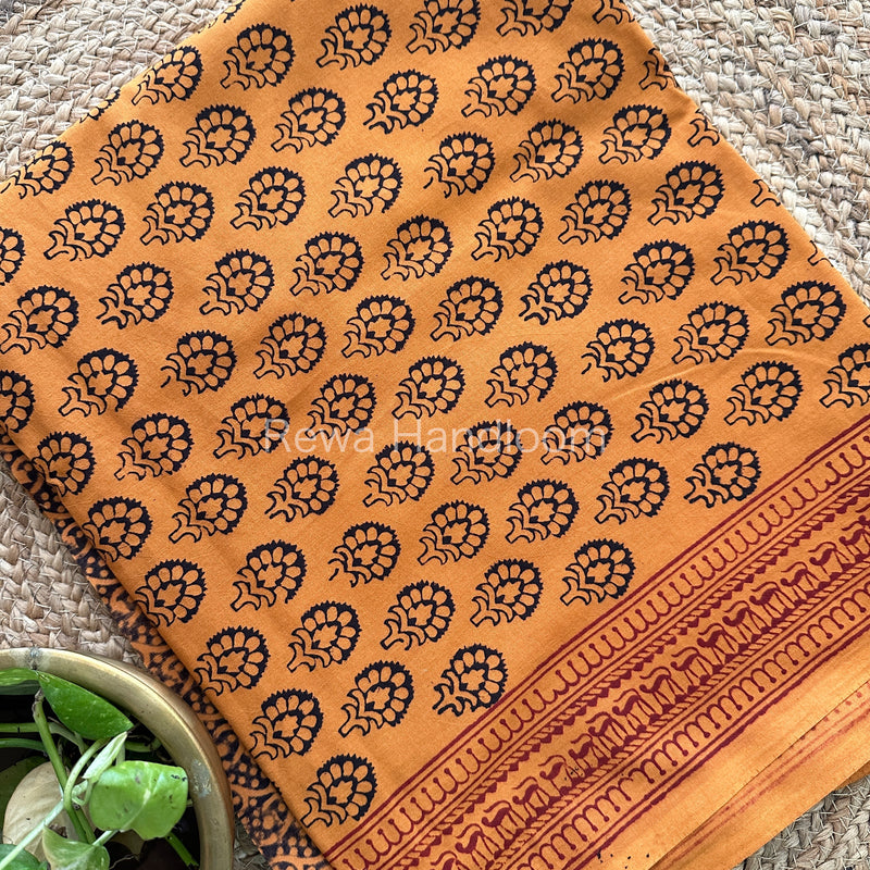 Mustard Yellow-Black Bagh Print Cotton Suit-BCS88