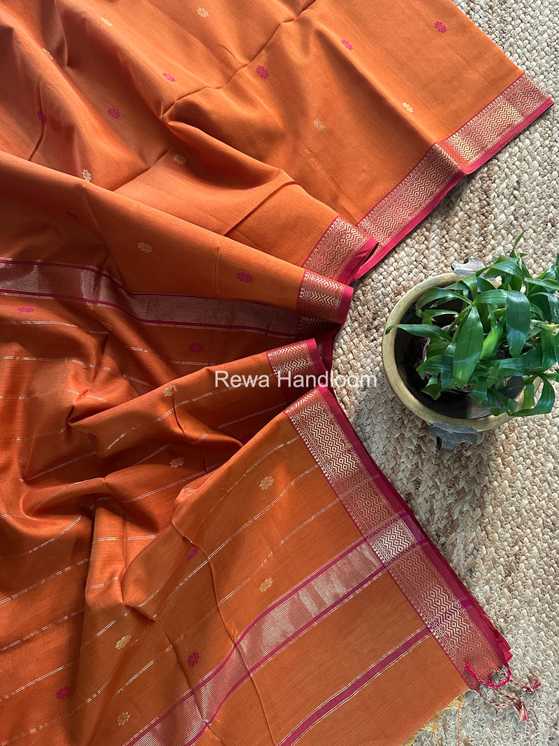 Maheshwari Rust Orange Aami Butti Saree SBT0086