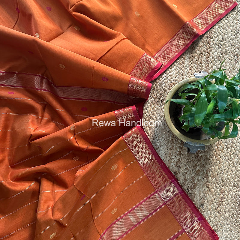 Maheshwari Rust Orange Aami Butti Saree SBT0086