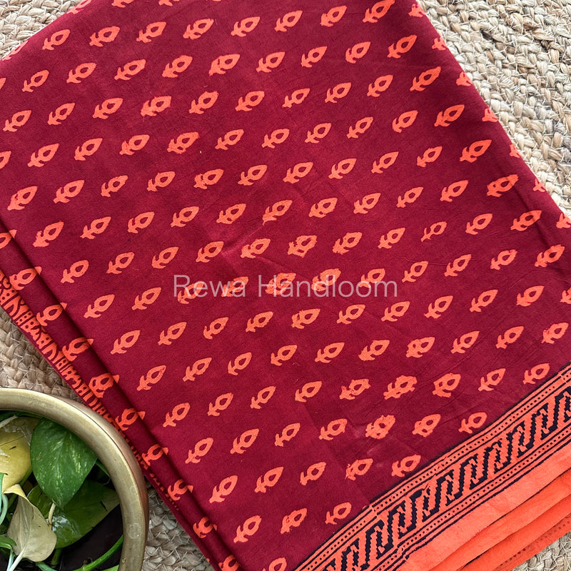  Rust Maroon-Orange Bagh Print Cotton Suit-BCS89