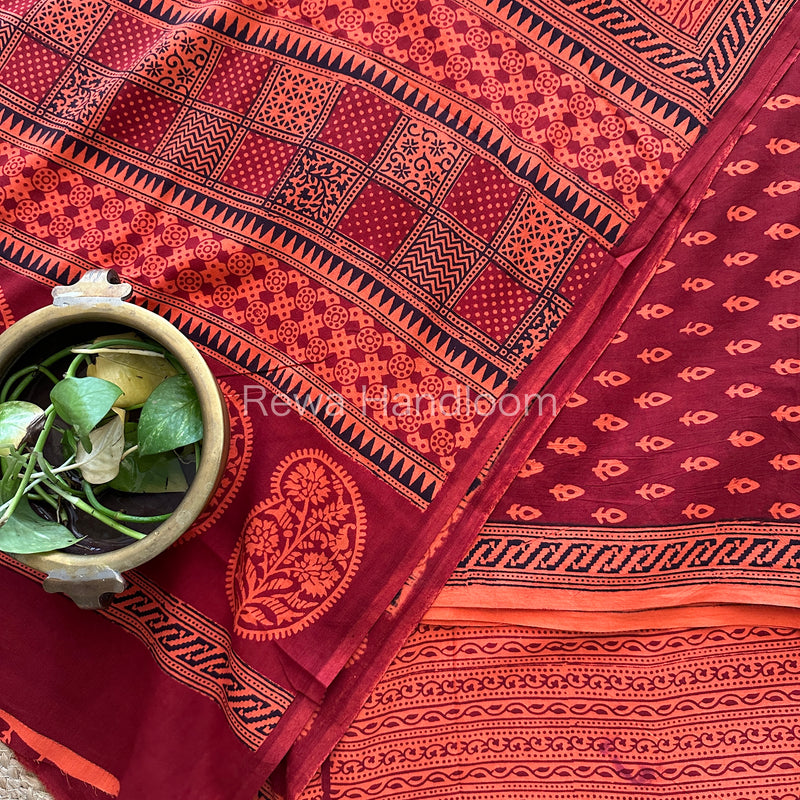  Rust Maroon-Orange Bagh Print Cotton Suit-BCS89