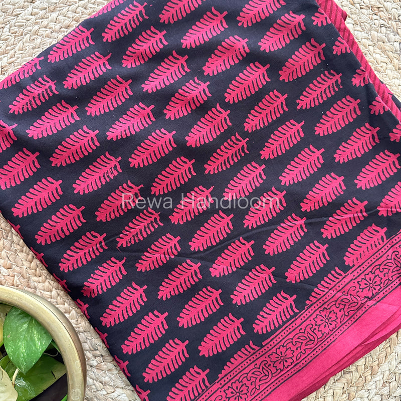 Black-Maroon Bagh Print Cotton Suit-BCS90