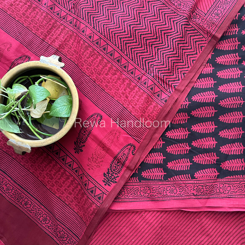 Black-Maroon Bagh Print Cotton Suit-BCS90
