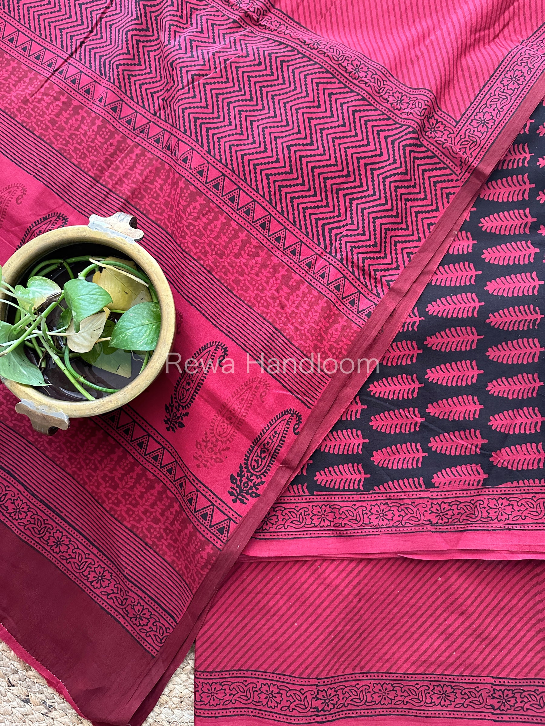 Black-Maroon Bagh Print Cotton Suit-BCS90