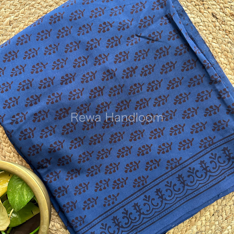 Blue-Brown Bagh Print Cotton Suit-BCS78
