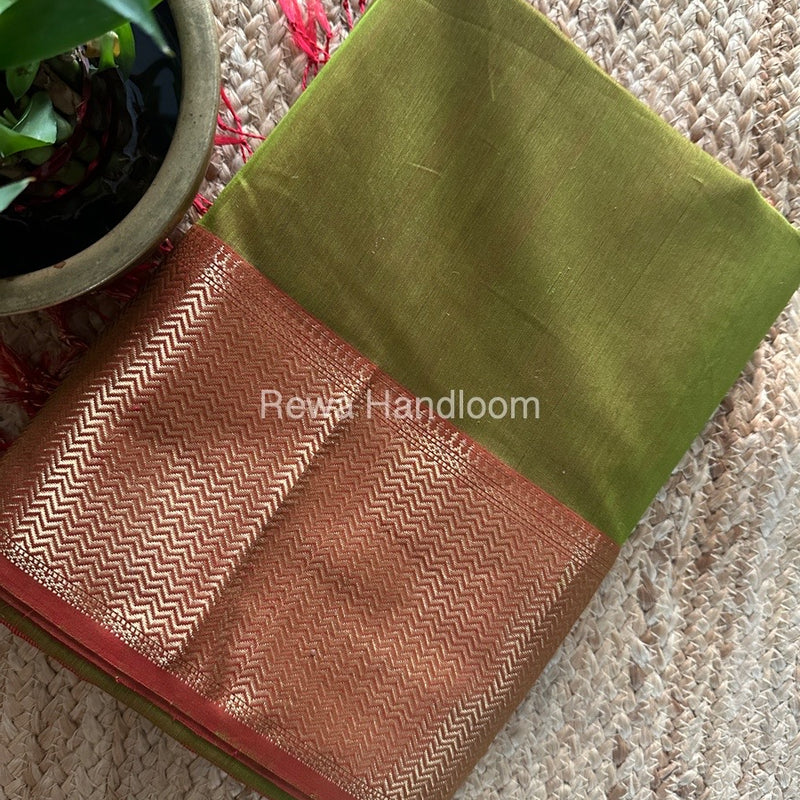 Maheshwari Chutney Green Zari Border Plain Saree ZS0106