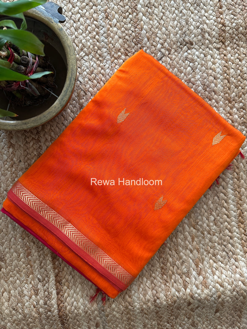 Orange V Butti Maheshwari Saree VBS071