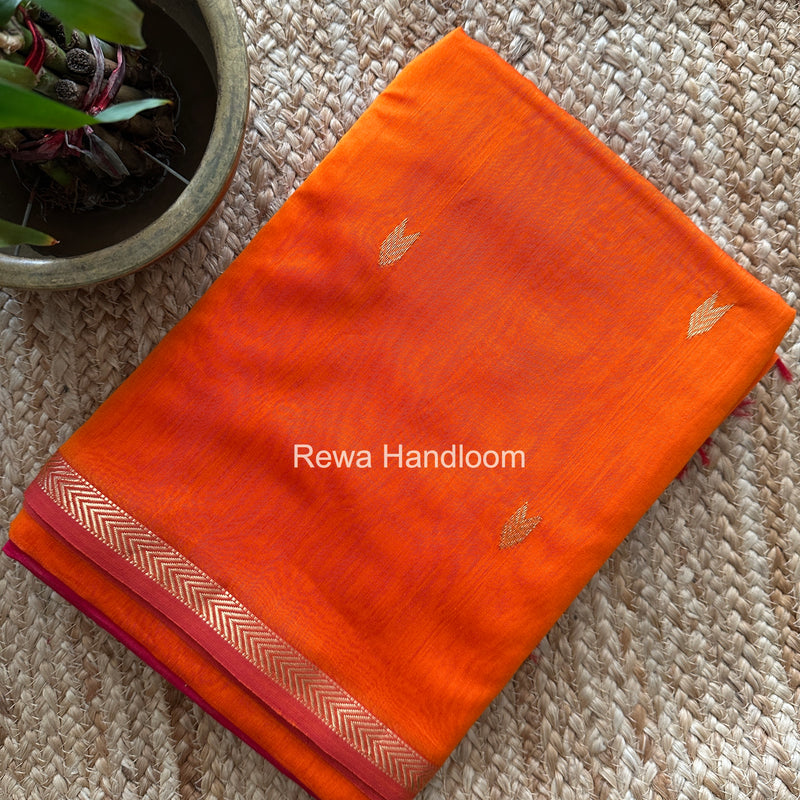 Orange V Butti Maheshwari Saree VBS071