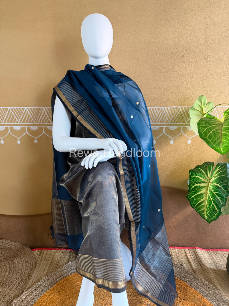 Maheshwari Teal Blue Tissue Top Dupatta Sets TBTS105