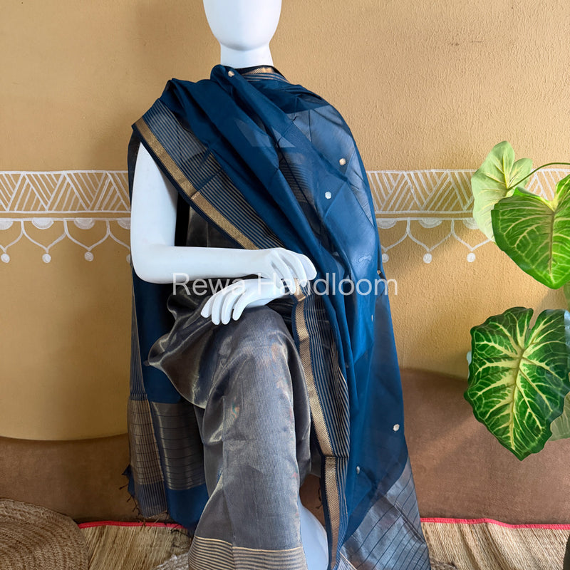Maheshwari Teal Blue Tissue Top Dupatta Sets TBTS105