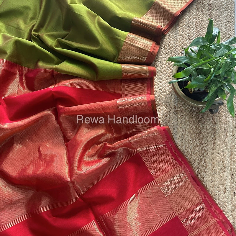 Maheshwari Chutney Green Zari Border Plain Saree ZS0106