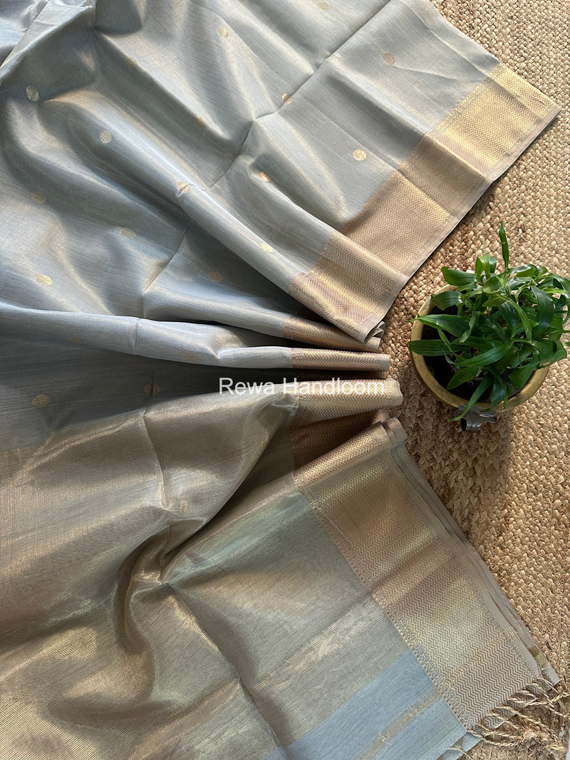 Maheshwari Grey Tissue Butti Saree TBBS0109