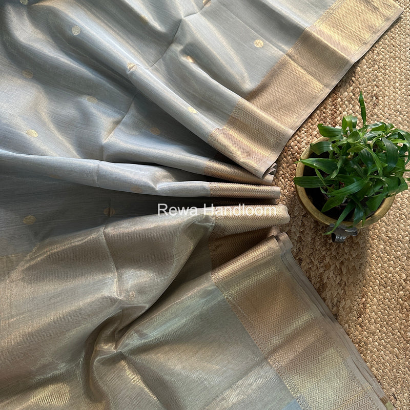Maheshwari Grey Tissue Butti Saree TBBS0109