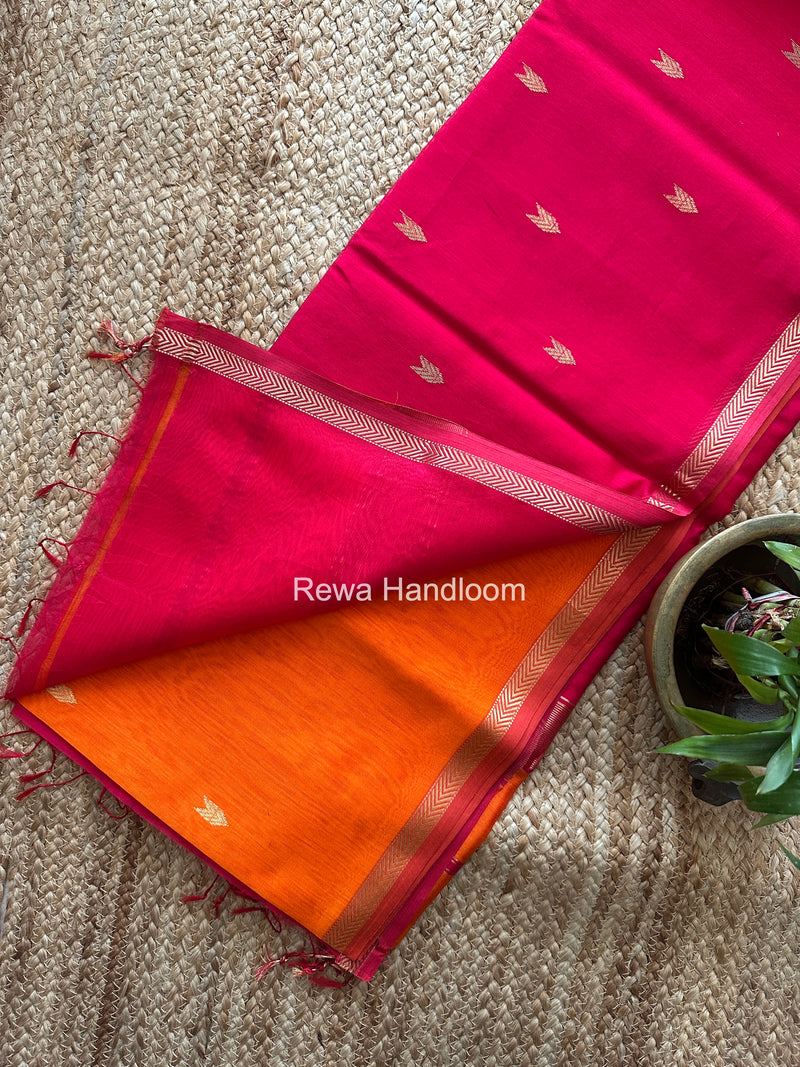 Orange V Butti Maheshwari Saree VBS071