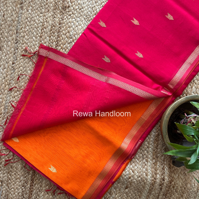 Orange V Butti Maheshwari Saree VBS071