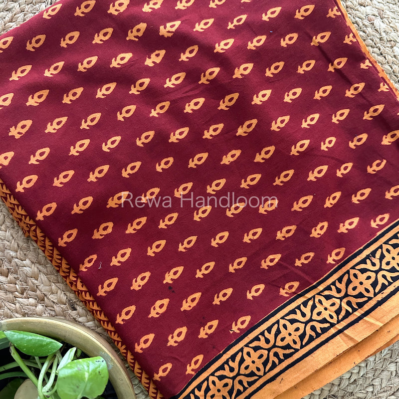 Maroon-orange Bagh Print Cotton Suit-BCS100