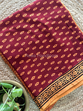 Maroon-orange Bagh Print Cotton Suit-BCS100