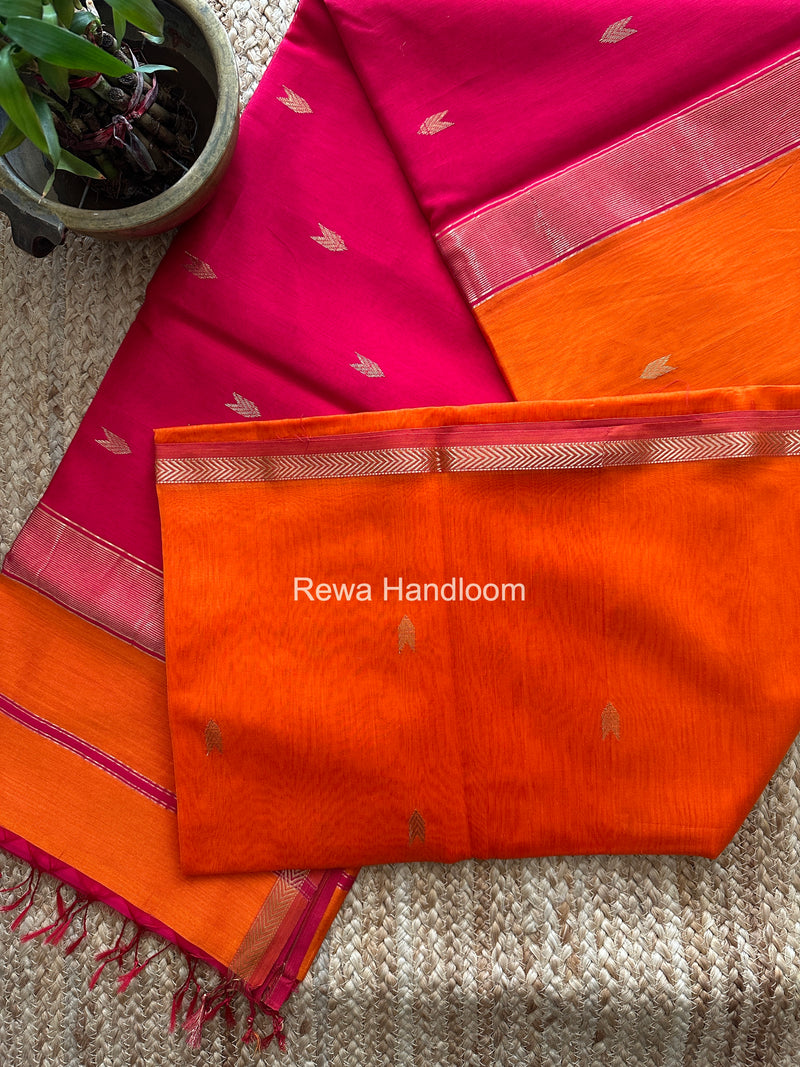 Orange V Butti Maheshwari Saree VBS071