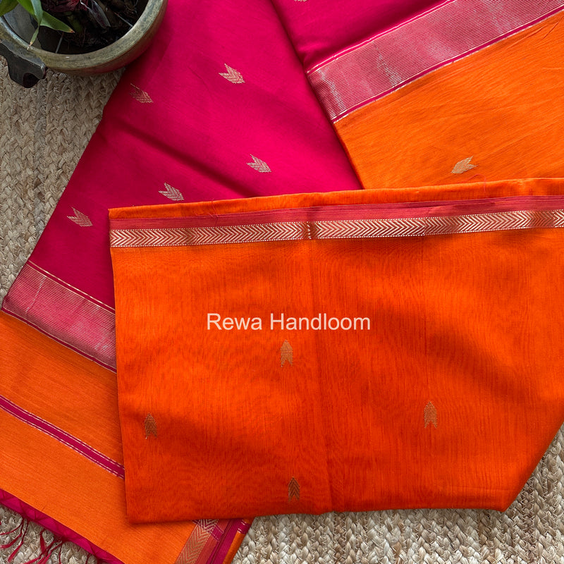 Orange V Butti Maheshwari Saree VBS071