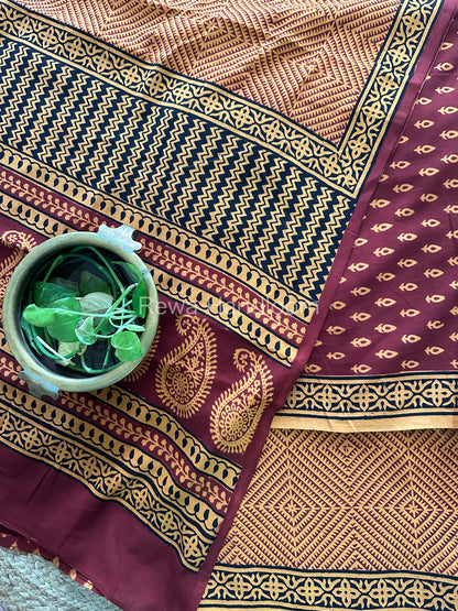 Maroon-orange Bagh Print Cotton Suit-BCS100