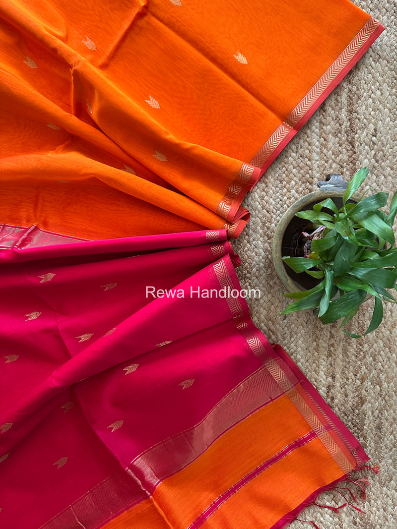 Orange V Butti Maheshwari Saree VBS071