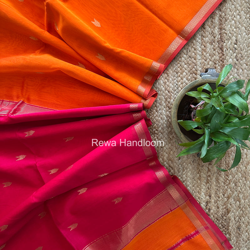 Orange V Butti Maheshwari Saree VBS071