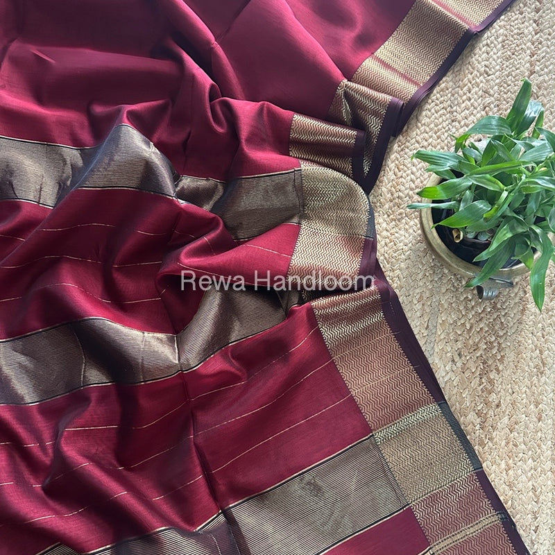 Maheshwari Maroon Zari Border Plain Saree ZS0102