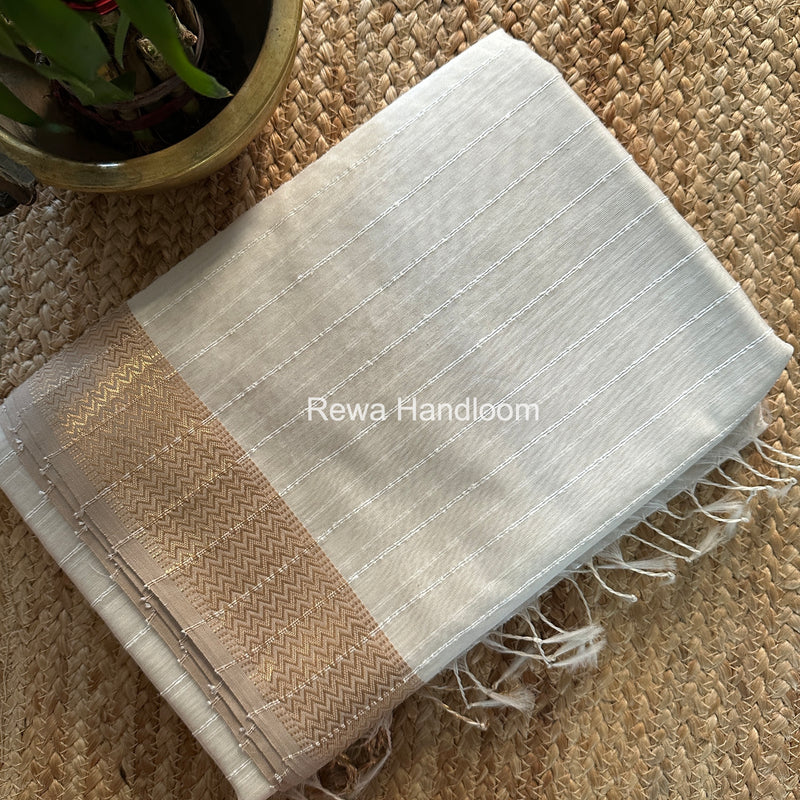 Maheshwari White Gichha Thread Lining Saree GTLS004