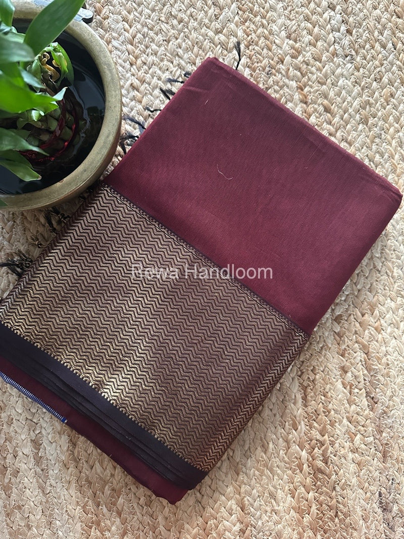 Maheshwari Brown Zari Border Plain Saree ZS0101