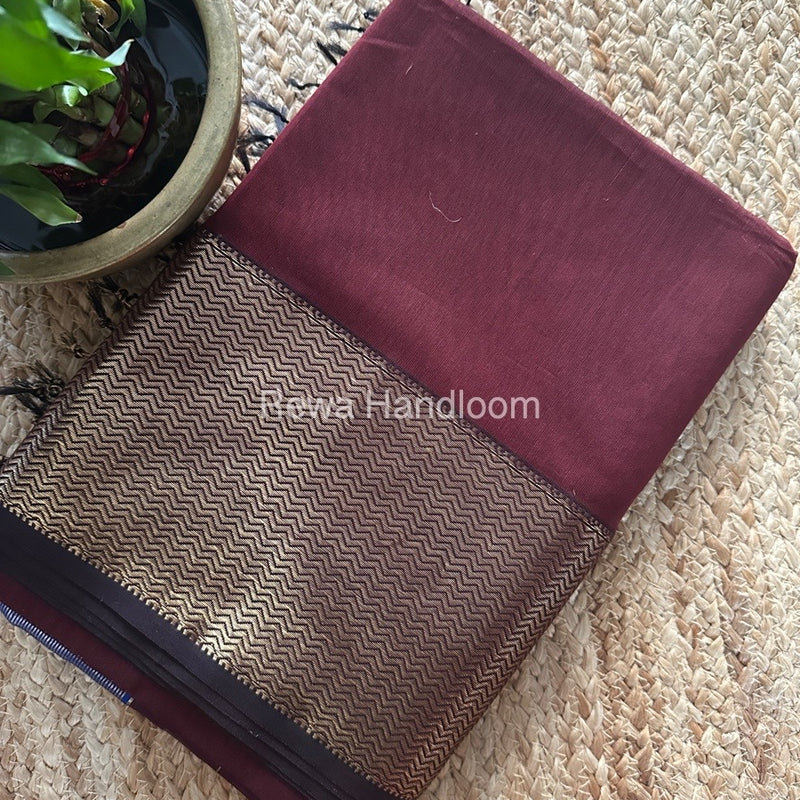 Maheshwari Brown Zari Border Plain Saree ZS0101
