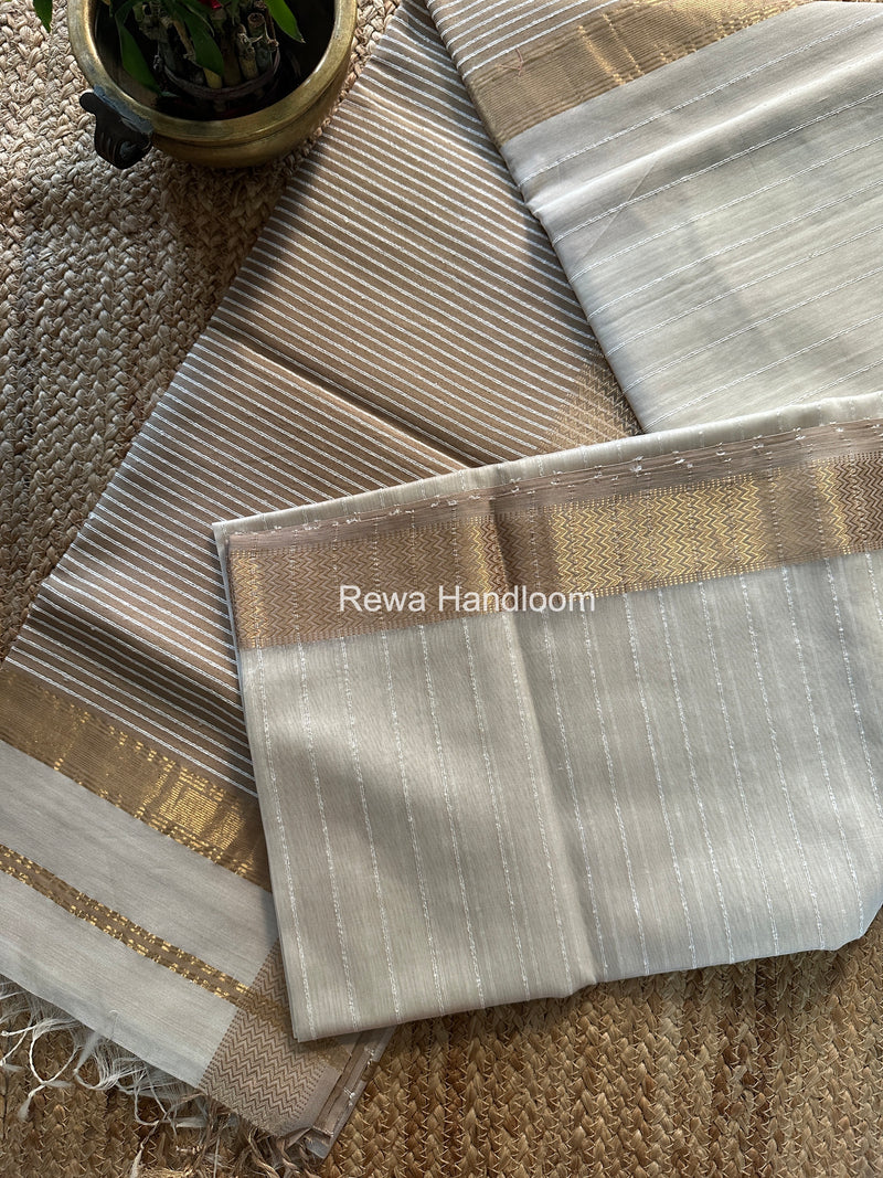 Maheshwari White Gichha Thread Lining Saree GTLS004