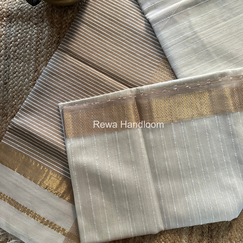 Maheshwari White Gichha Thread Lining Saree GTLS004