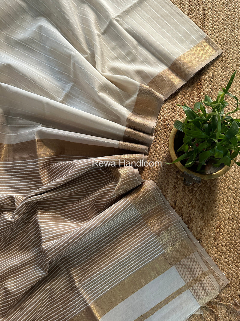 Maheshwari White Gichha Thread Lining Saree GTLS004
