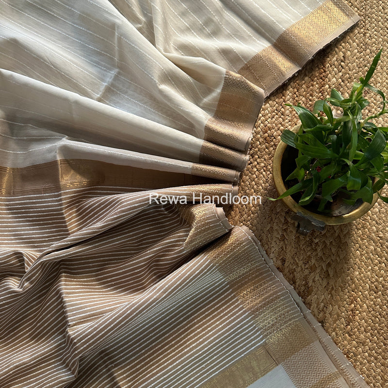 Maheshwari White Gichha Thread Lining Saree GTLS004