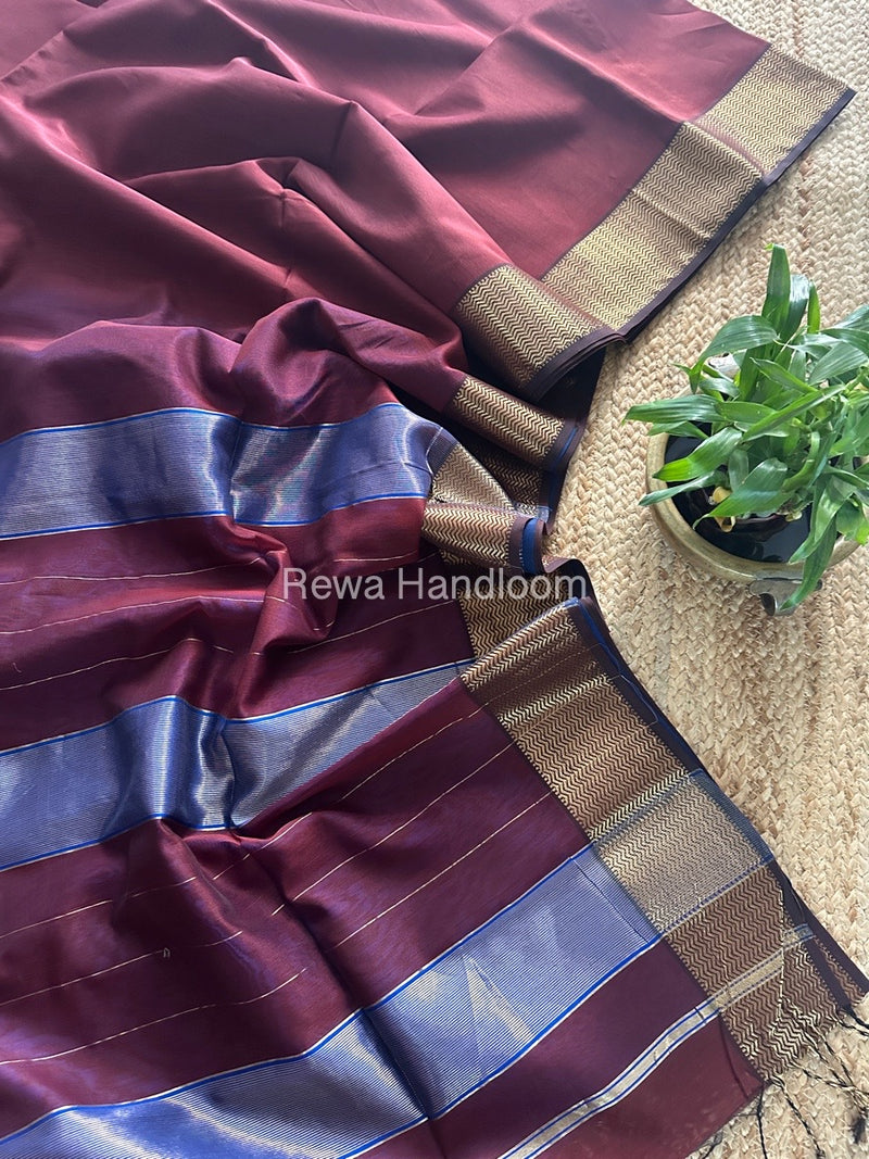 Maheshwari Brown Zari Border Plain Saree ZS0101