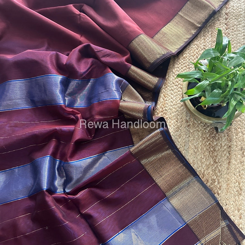 Maheshwari Brown Zari Border Plain Saree ZS0101