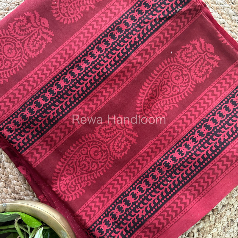 Red-Black Bagh Print Cotton Suit-BCS98