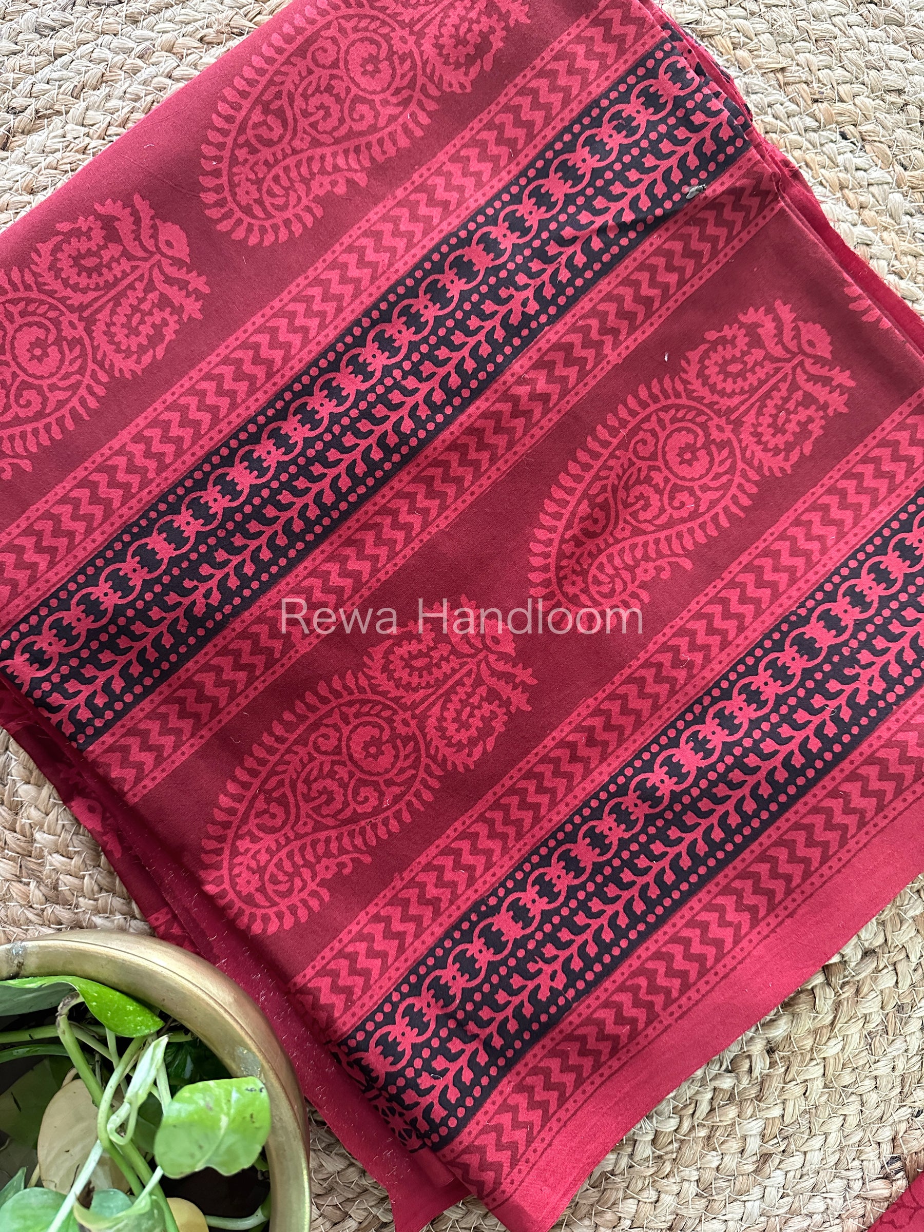 Red-Black Bagh Print Cotton Suit-BCS98