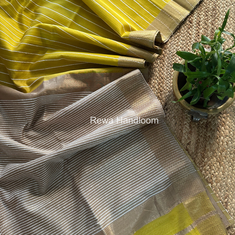 Maheshwari Lemon Yellow Gichha Thread Lining Saree GTLS003